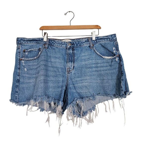 Abercrombie & Fitch Baggy Low Rise Denim Short Women 35/20 Distressed Frayed Hem - Picture 1 of 13
